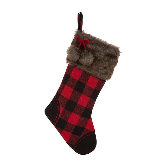 Glitzhome Black & Red Buffalo Plaid Christmas Stocking, One Size, Black